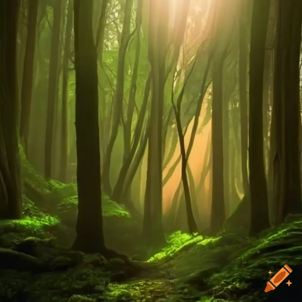 sunlit-forest-with-trees-and-mushrooms-on-craiyon