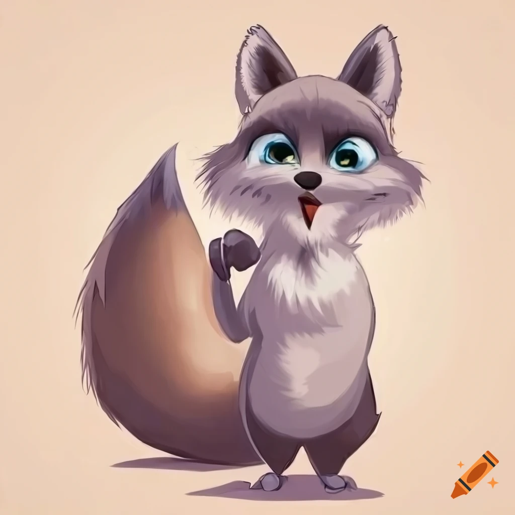 Cartoon of a grey anthropomorphic fox