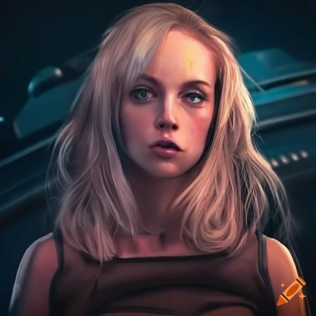 blonde female singer on a futuristic spaceship