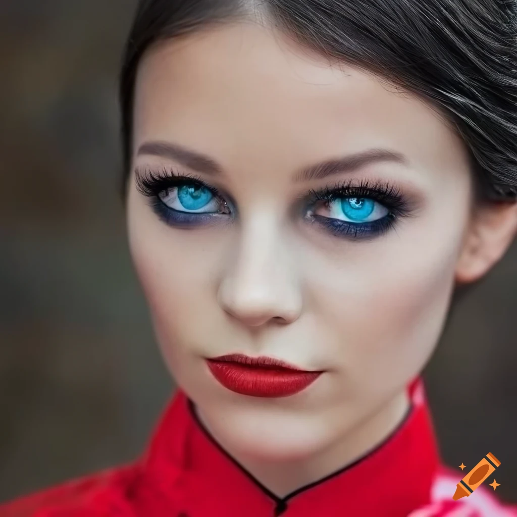 portrait of a beautiful brunette girl wearing a red cheongsam