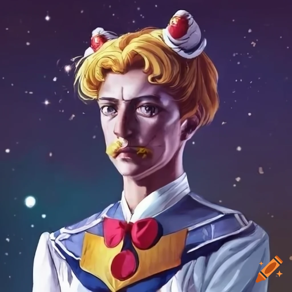 satirical image of Emperor Wilhelm in a Sailor Moon costume in space