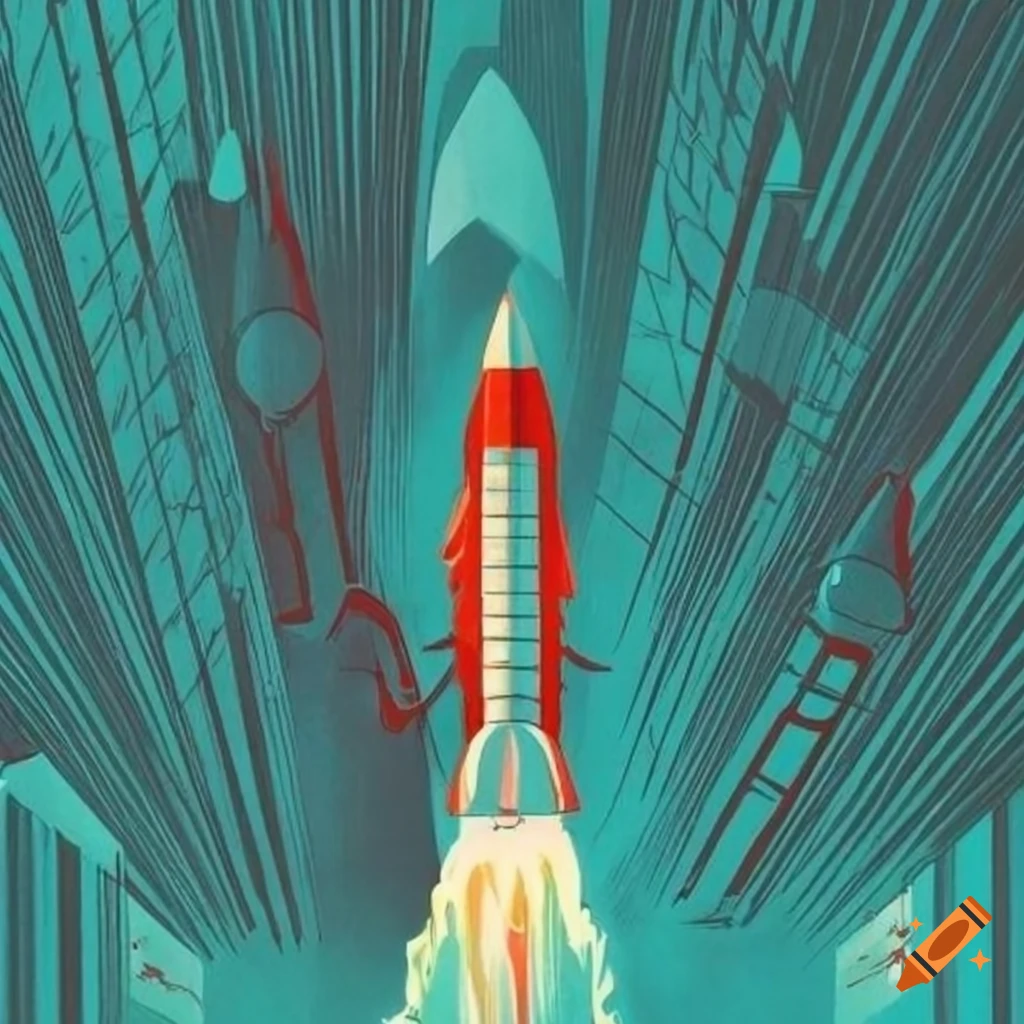 art deco poster of a rocket launch