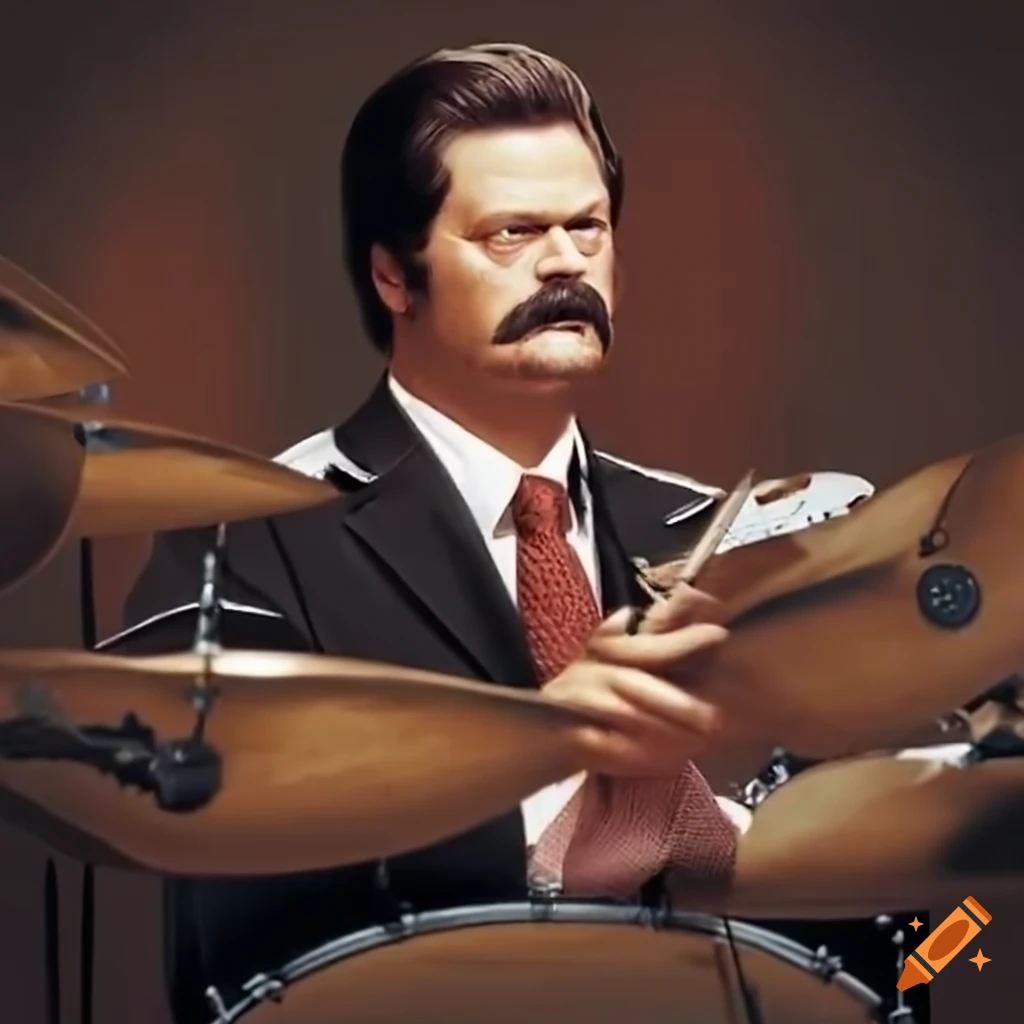 Ron Swanson playing the drums