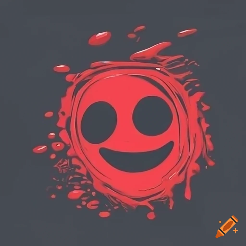 Melting red smiley face on a black background on Craiyon