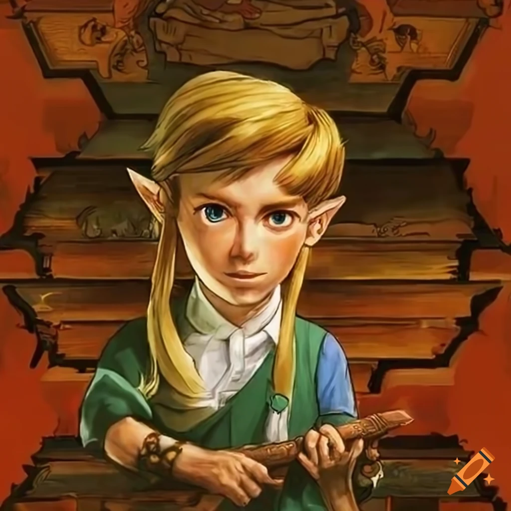Norman rockwellstyle illustration of 'the legend of zelda'