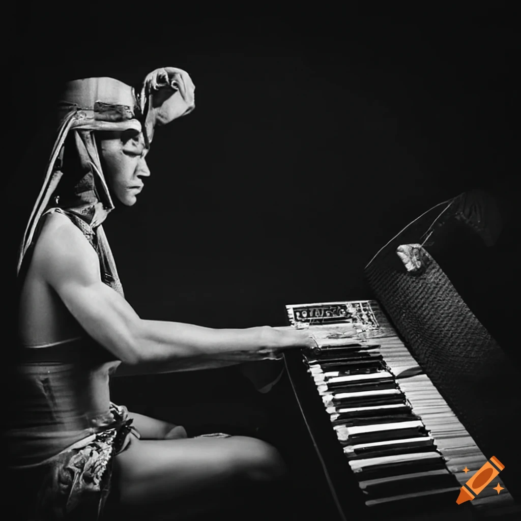 PHARAOH playing synthesizer near the pyramids