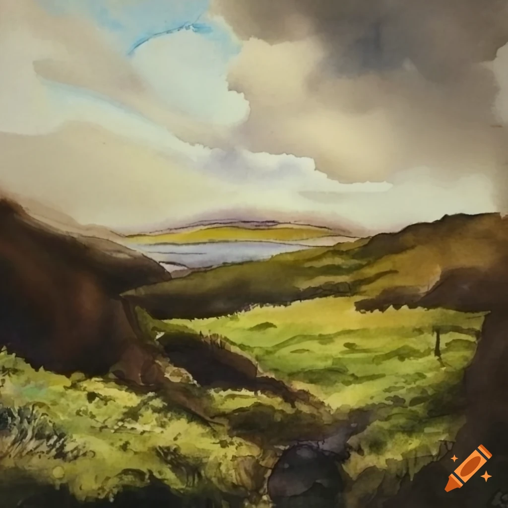 Watercolor painting of an irish landscape on Craiyon