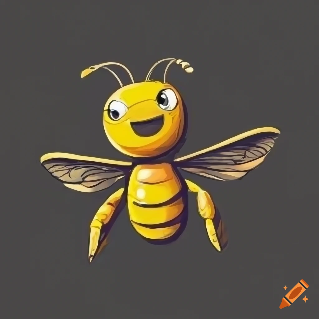 dibujo de una abeja amarilla sonriendo en fondo negro