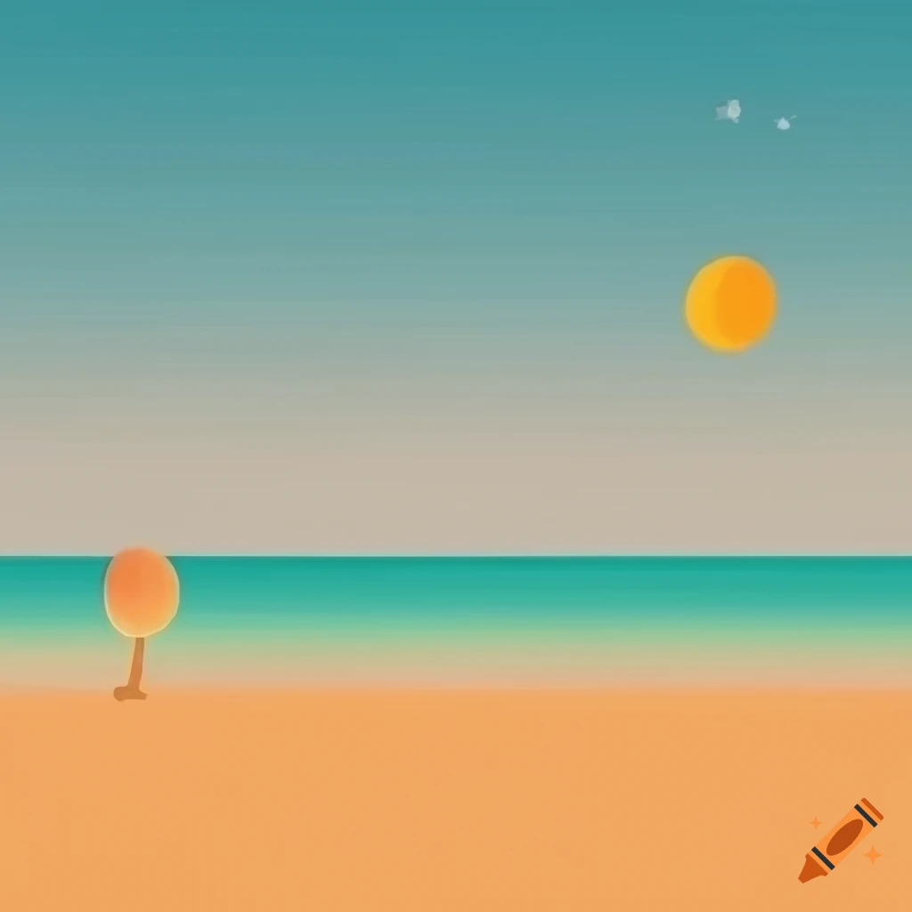 Minimalist 2d beach scene with sunny weather