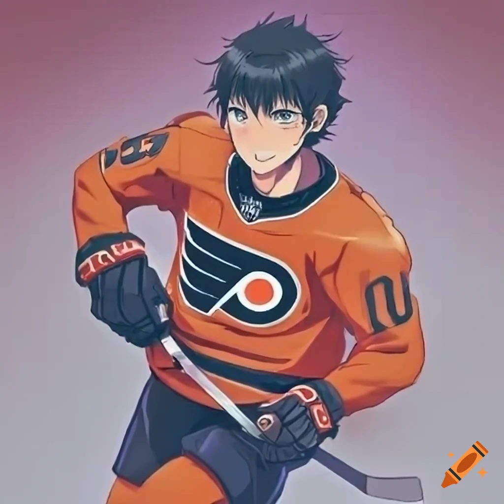 Anime character in ice hockey jersey on Craiyon