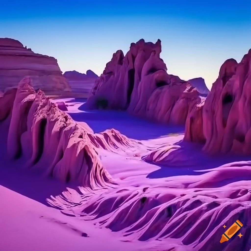 geological phenomenon of blue desert with purple stone tufas