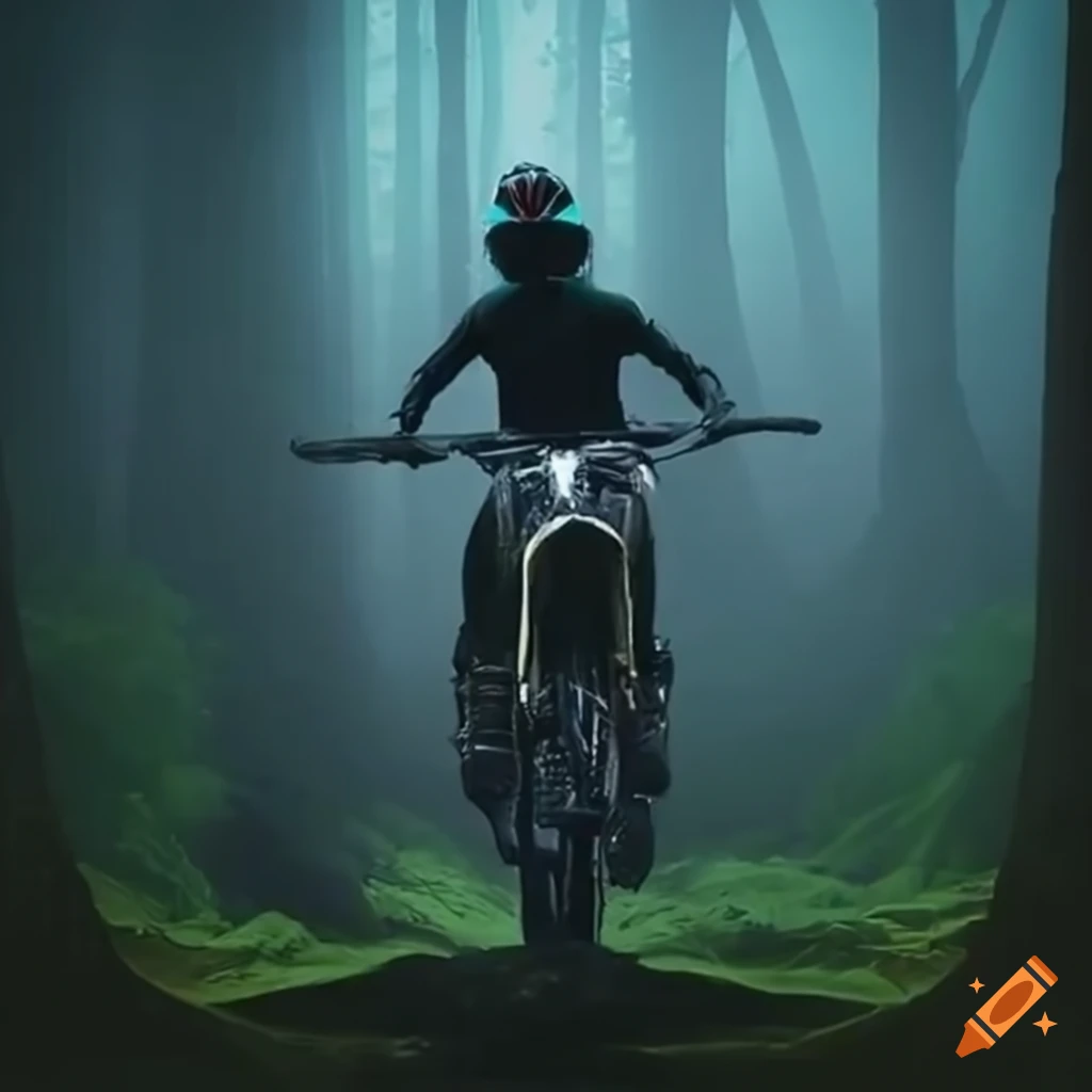 motocross bike in a forest at night