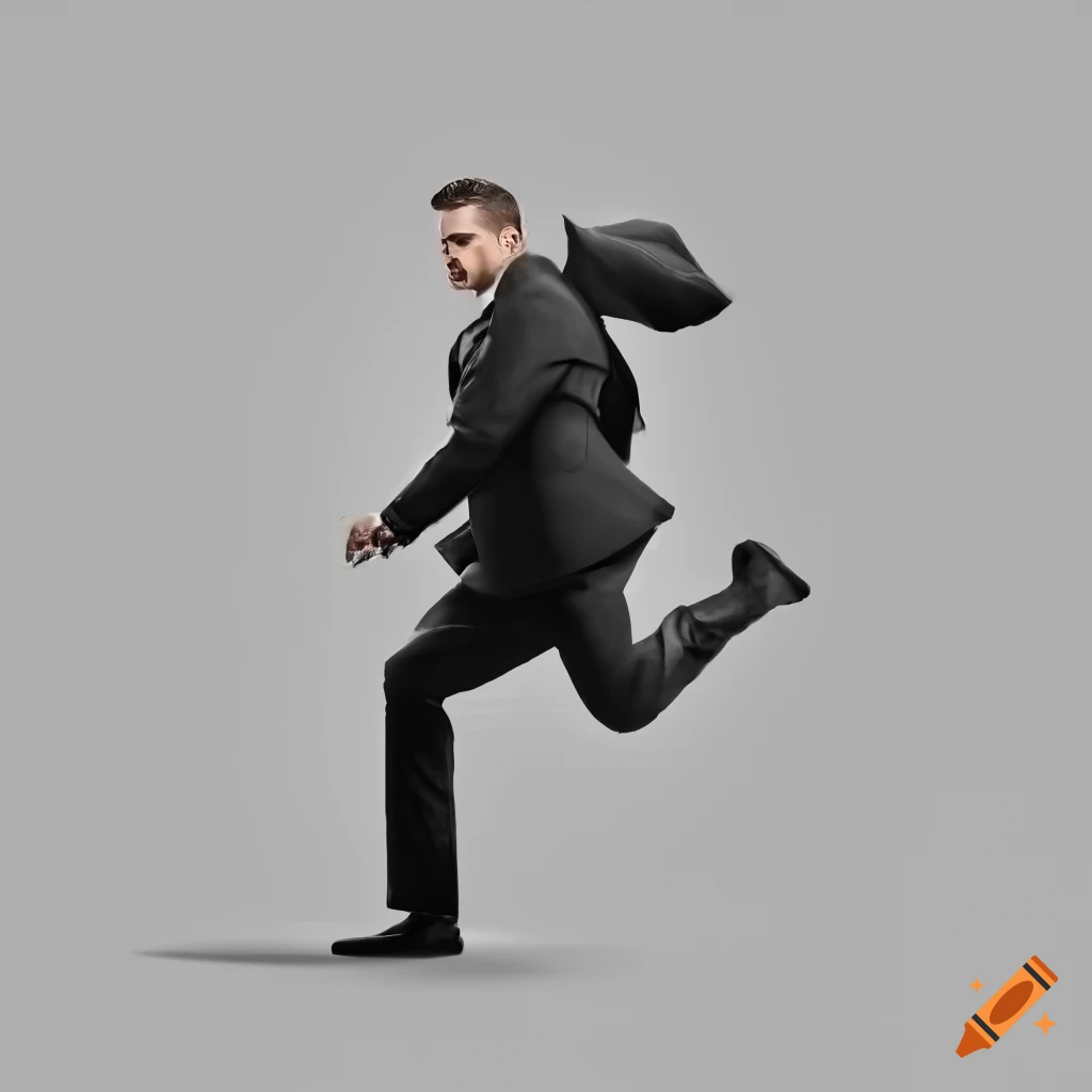 Man in suit running with a money bag on Craiyon