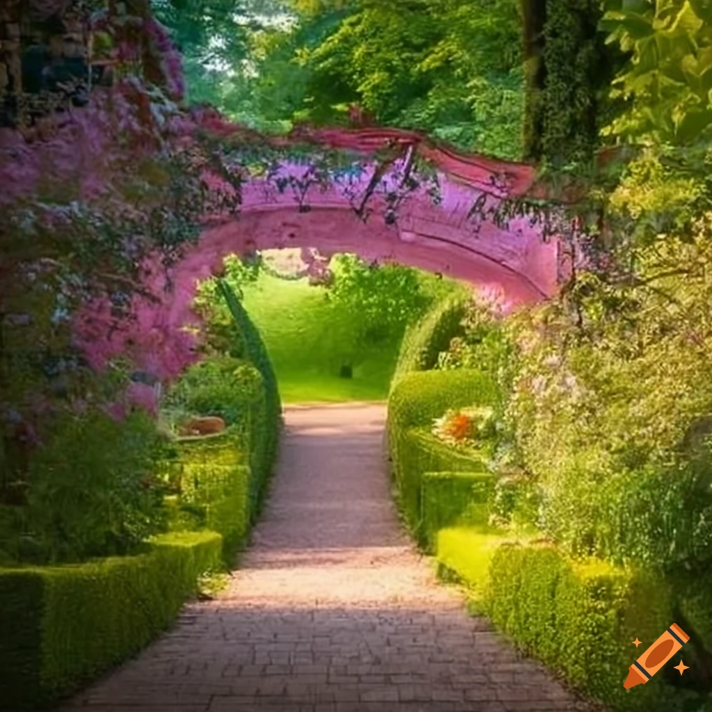 photograph of a beautiful English garden with flowering plants