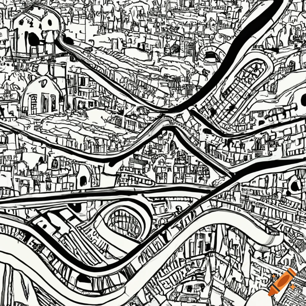 black and white cartoon map of Saint-Petersburg with main attractions