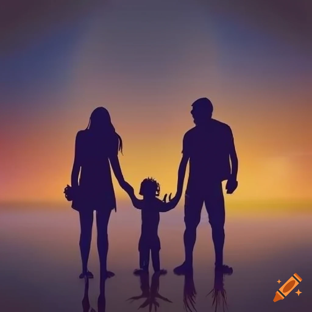 artistic silhouette of a family standing together
