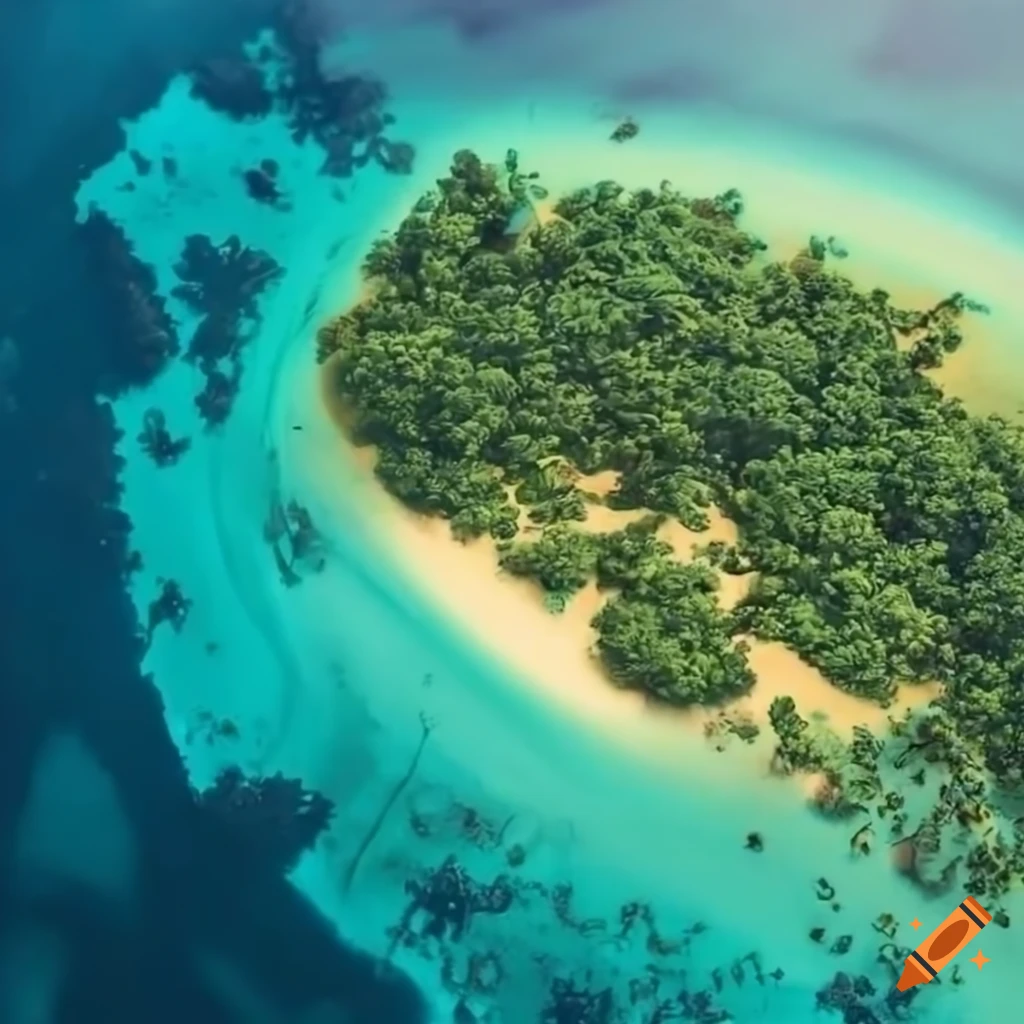 Detailed illustration of a tropical deserted island on Craiyon