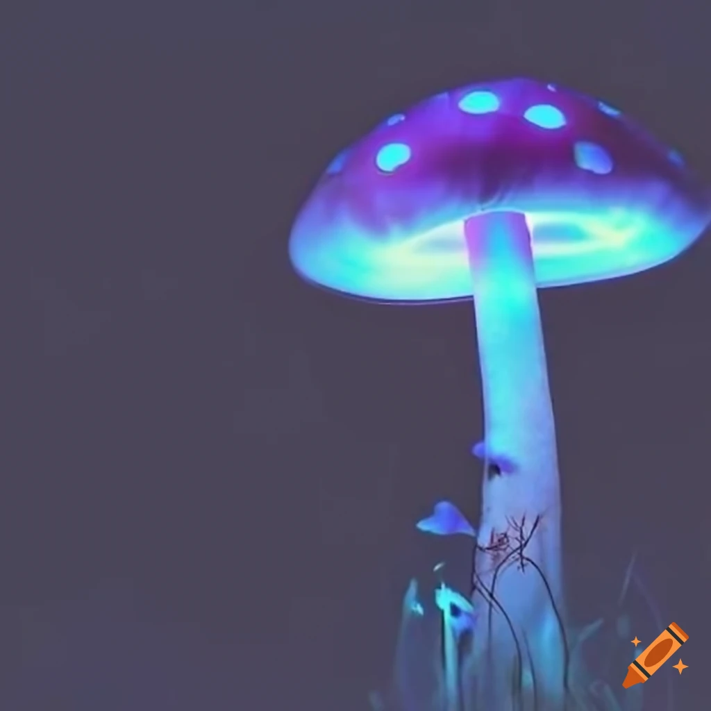 purple fantasy mushroom with glowing cyan polka dots