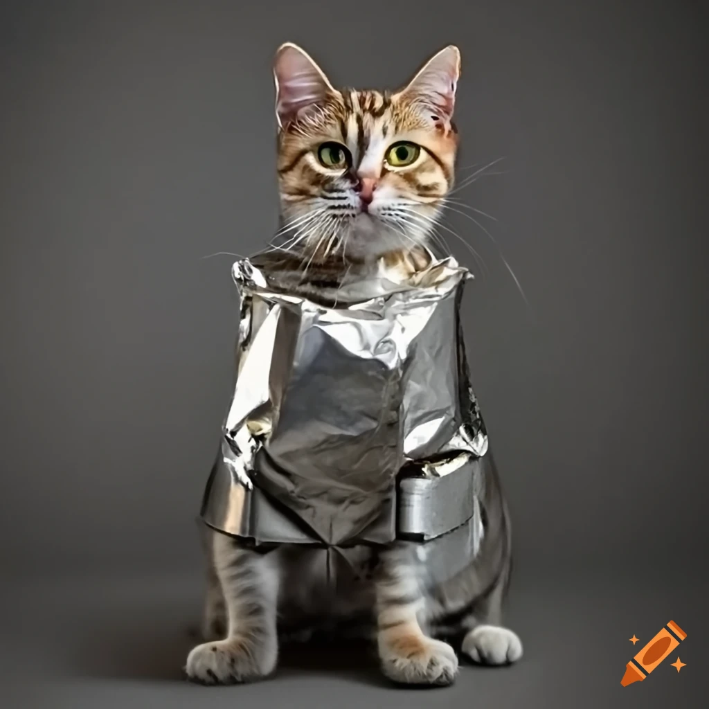 Cat wearing tin foil on Craiyon