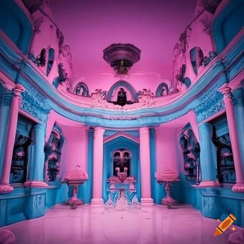 luxurious pastel pink and blue haunted mansion