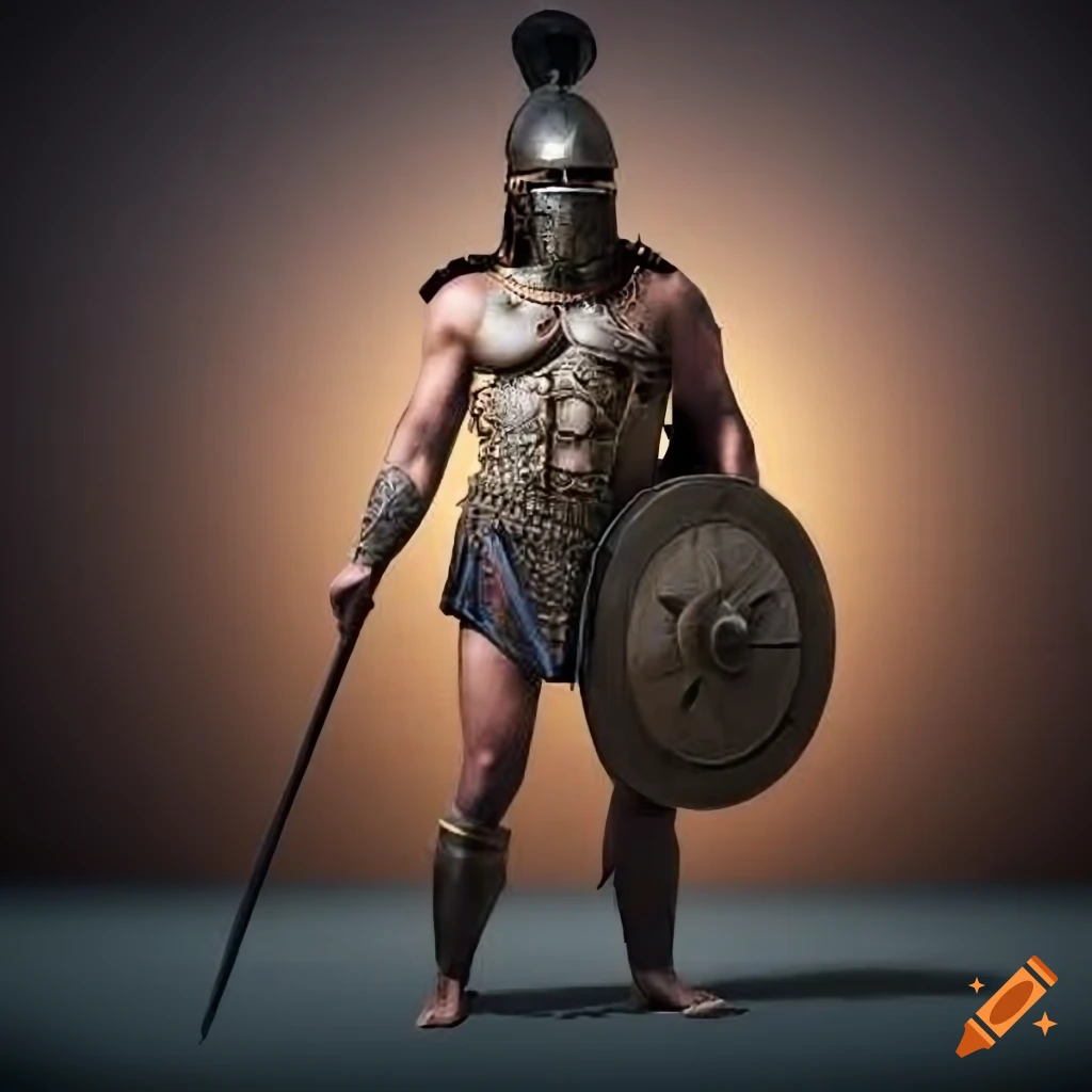 Spartan warrior in front of ancient Greek cityscape with Wheel of Fortune