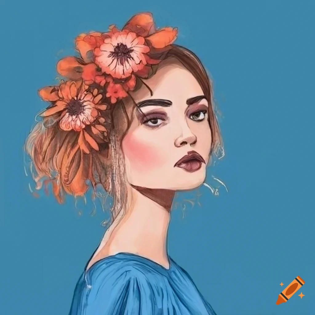 Girl With Flowers High-Quality Drawing - Drawing Skill