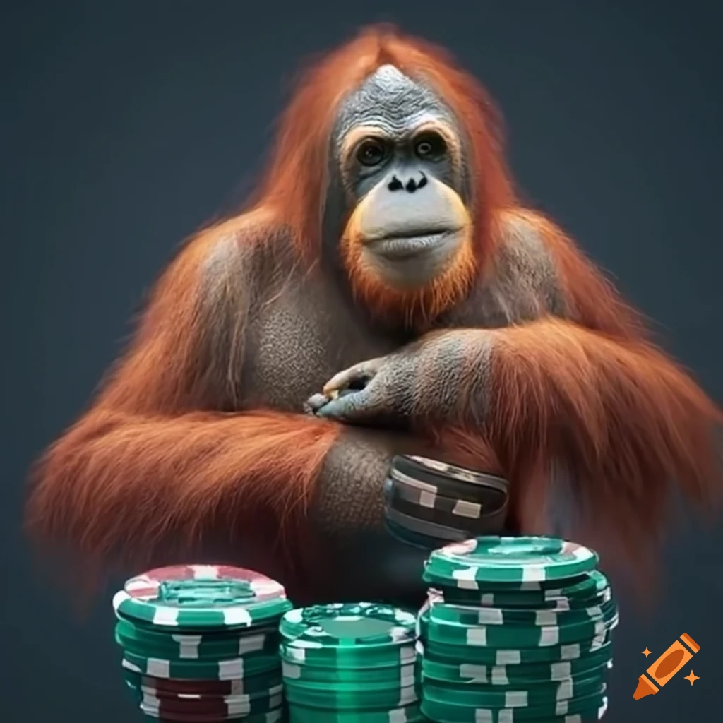 Orangutan holding poker chips on Craiyon