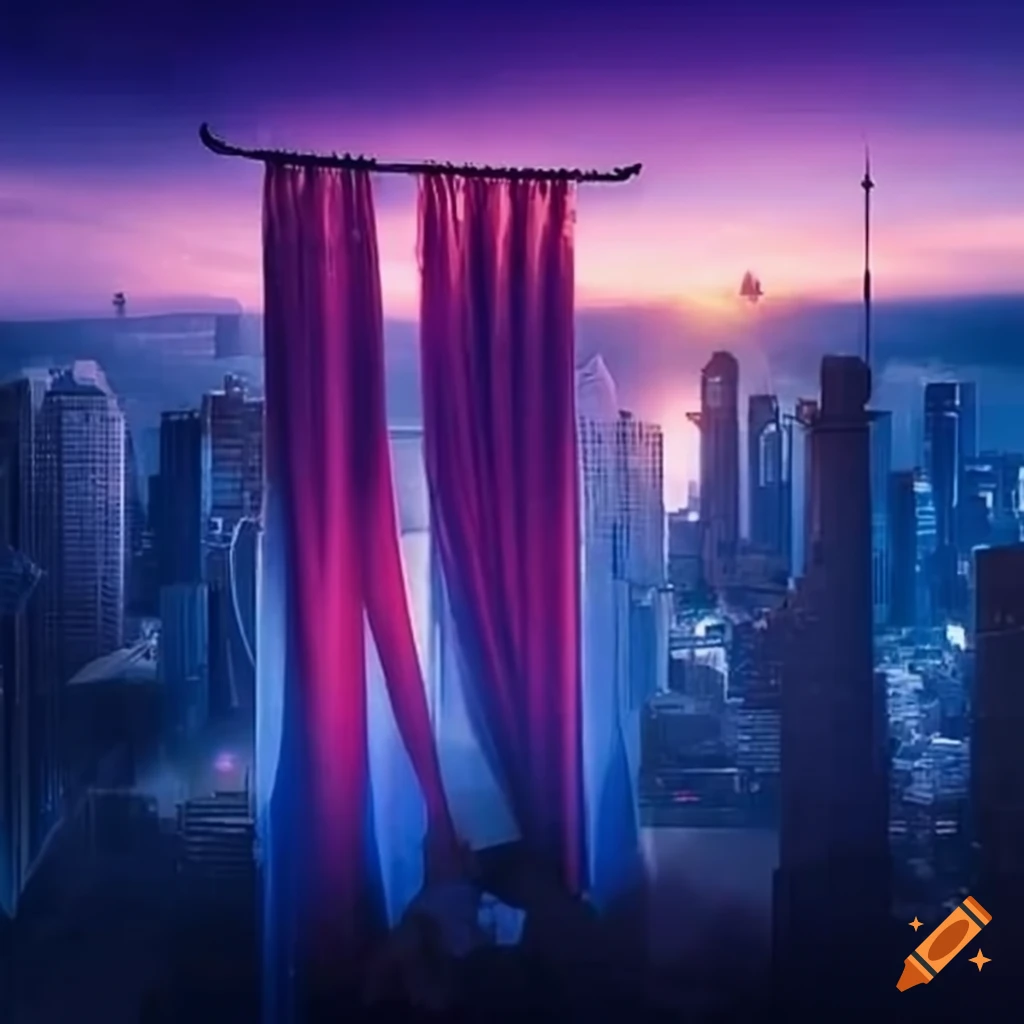 cityscape covered by giant unveiling curtain
