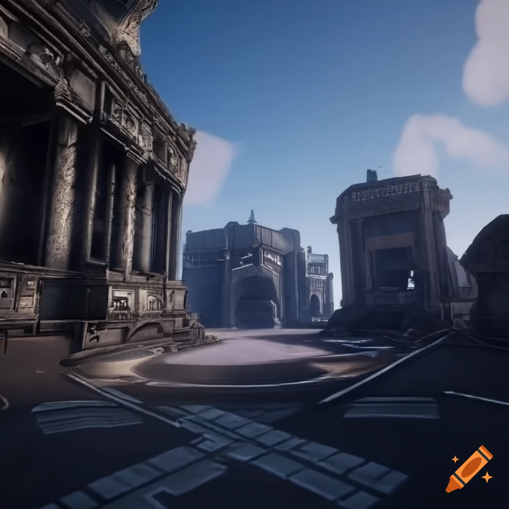 Sci-fi etruscan square with futuristic cars and buildings on Craiyon