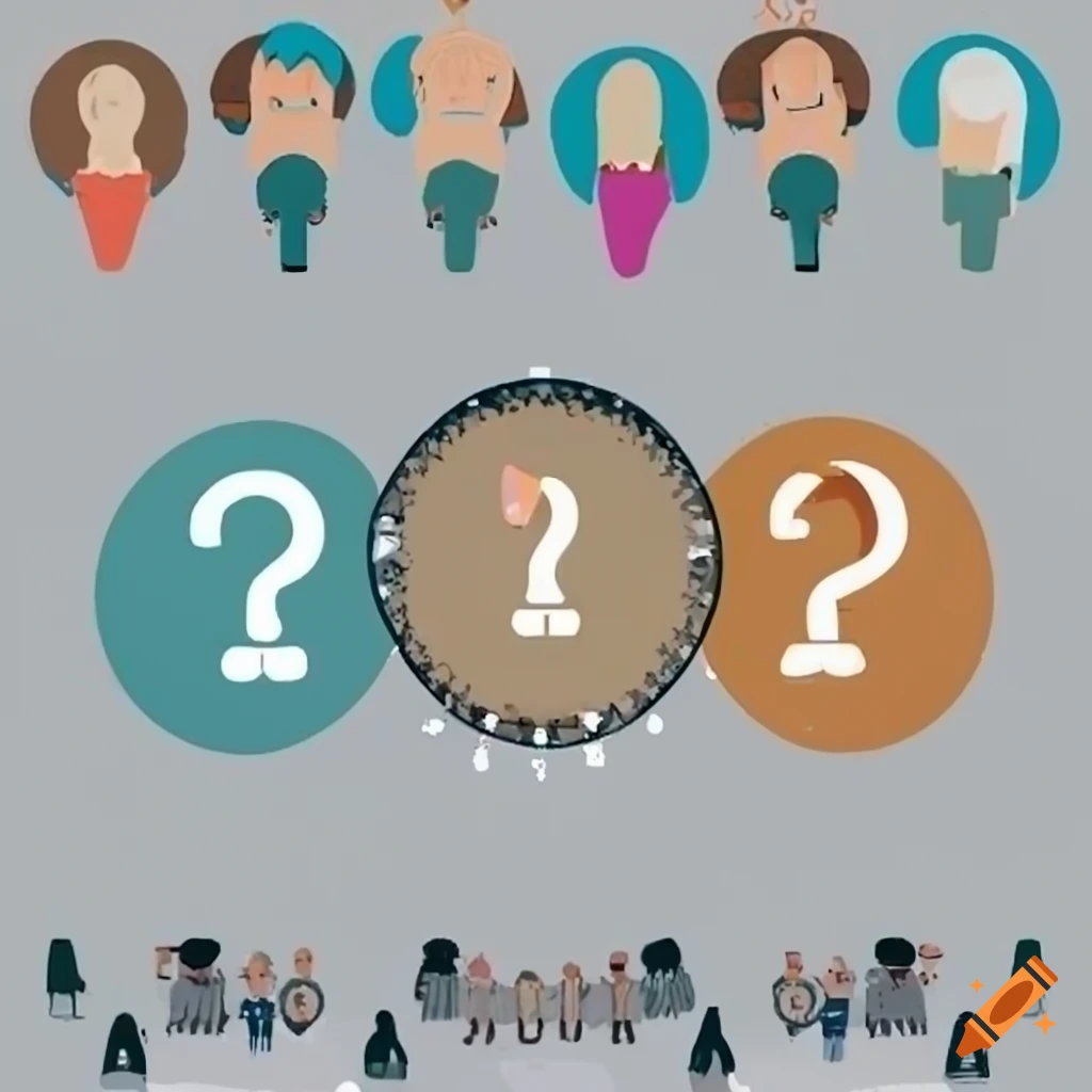 Illustration of diverse group engaged in Q&A session on Craiyon