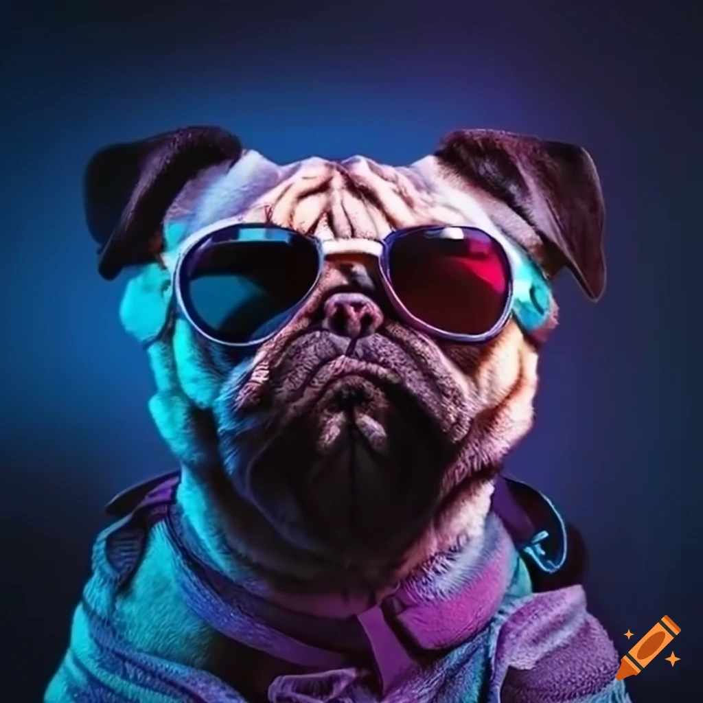 A pug wearing sunglasses gaming and streaming on Craiyon
