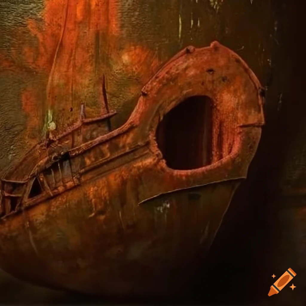 rusty ship in aqua color