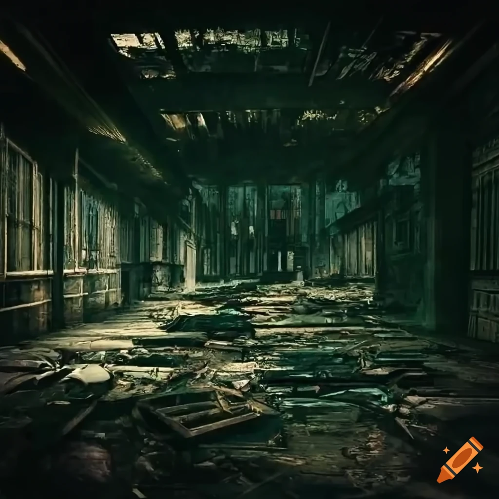 image of a rooftop atrium in a dystopian post-apocalyptic world
