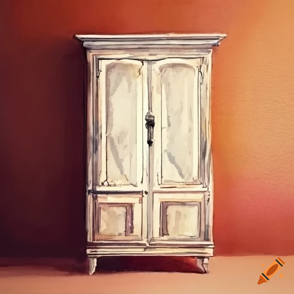 watercolor painting of a closed wardrobe