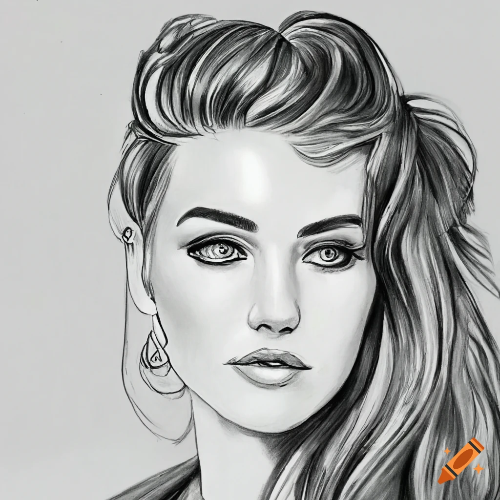 line art coloring book page of a beautiful woman in intricate detail