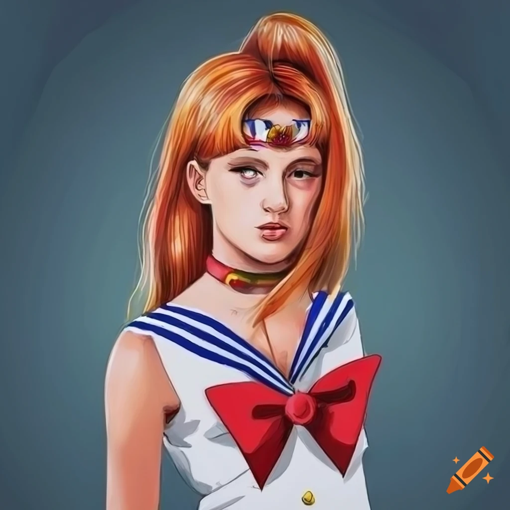 color pencil illustration of a sailor scout with red and blonde hair