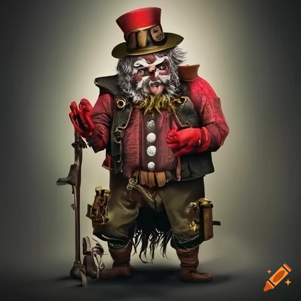 portrait of a bearded dark steampunk engineer leprechaun
