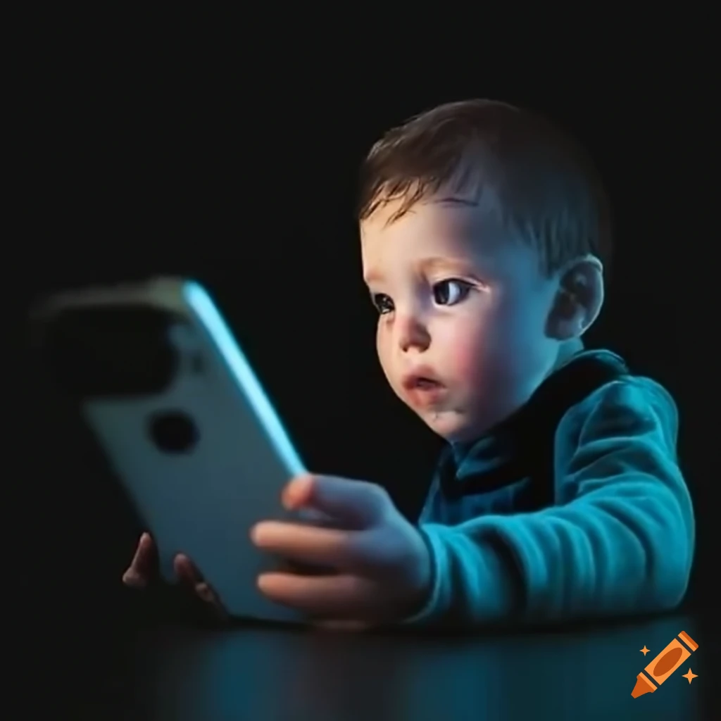 art of a little boy absorbed by his phone
