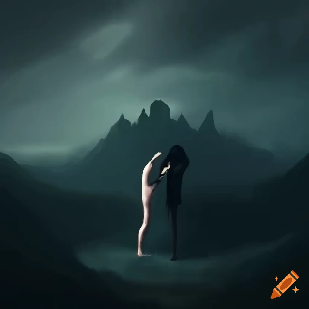 digital artwork of a dramatic confrontation in a stunning landscape
