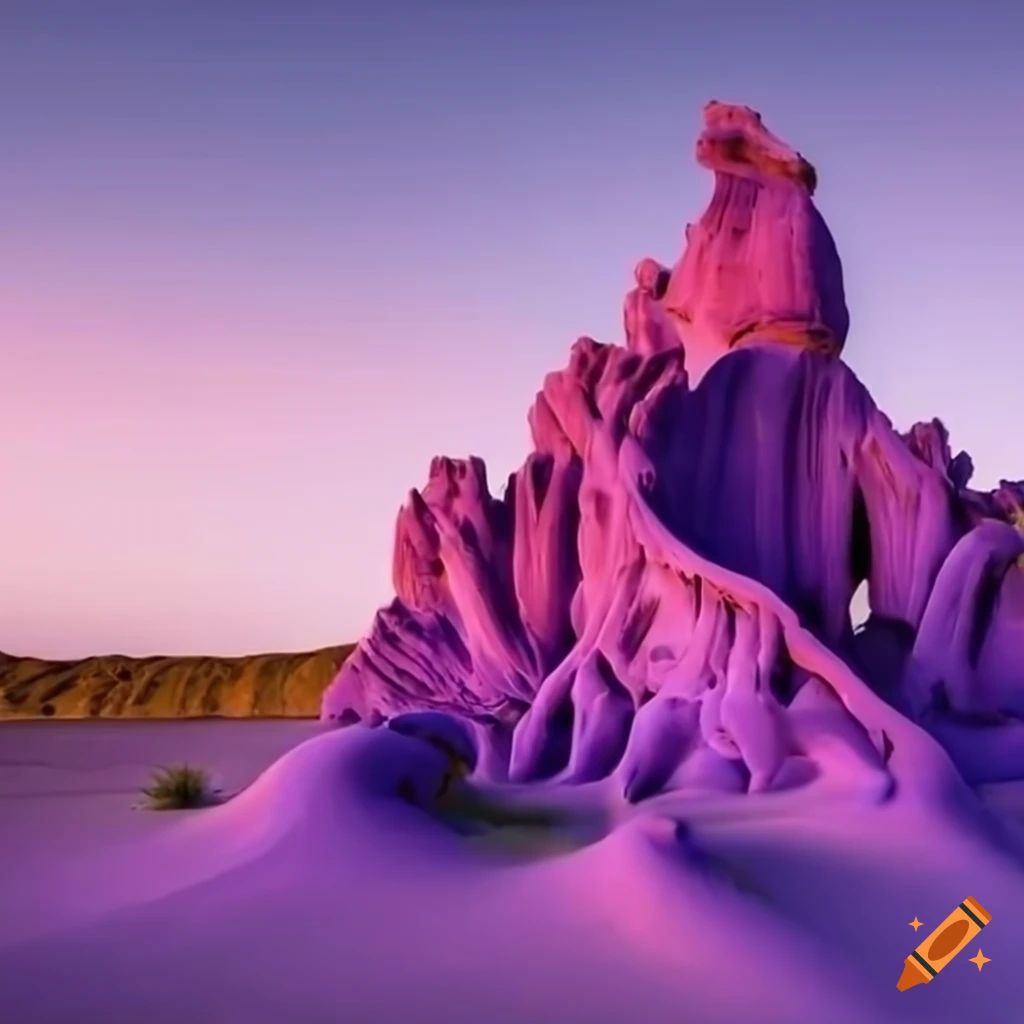 purple desert with blue stone tufas