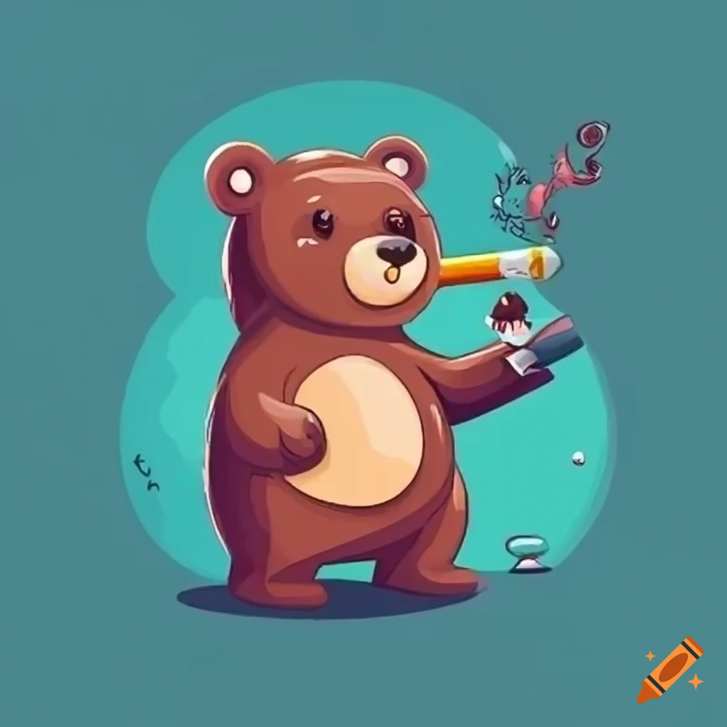 Cartoon bear smoking a cigarette on Craiyon
