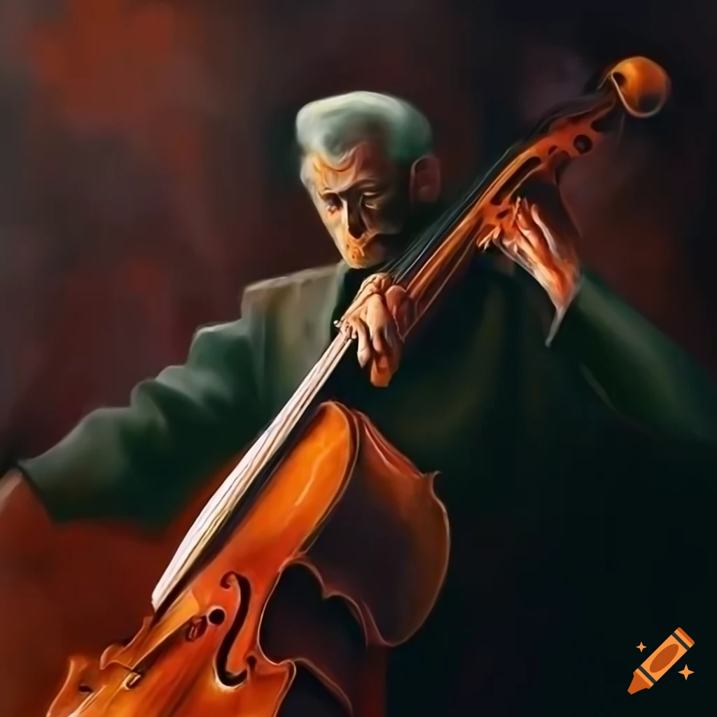 realistic painting of an orchestra in dark colors