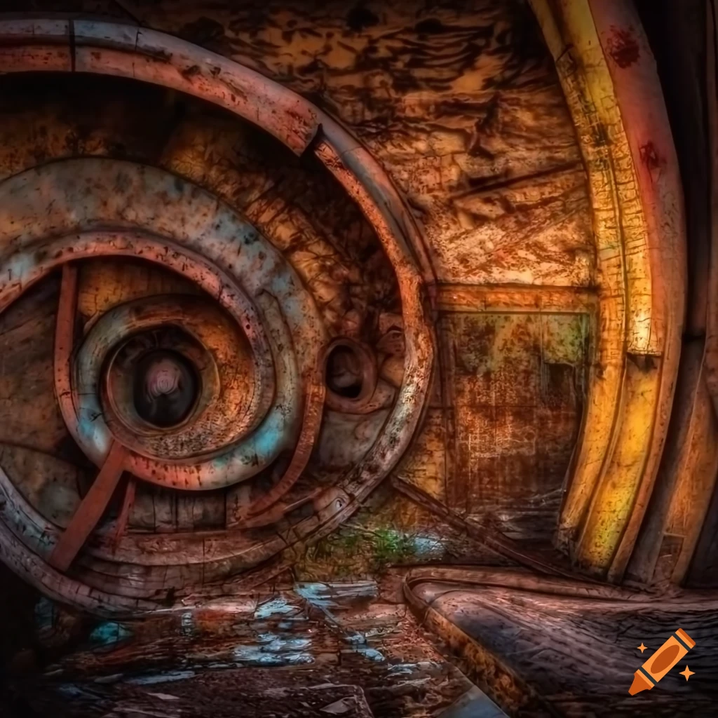 HDR photo of a rusted and abandoned theme park at dusk