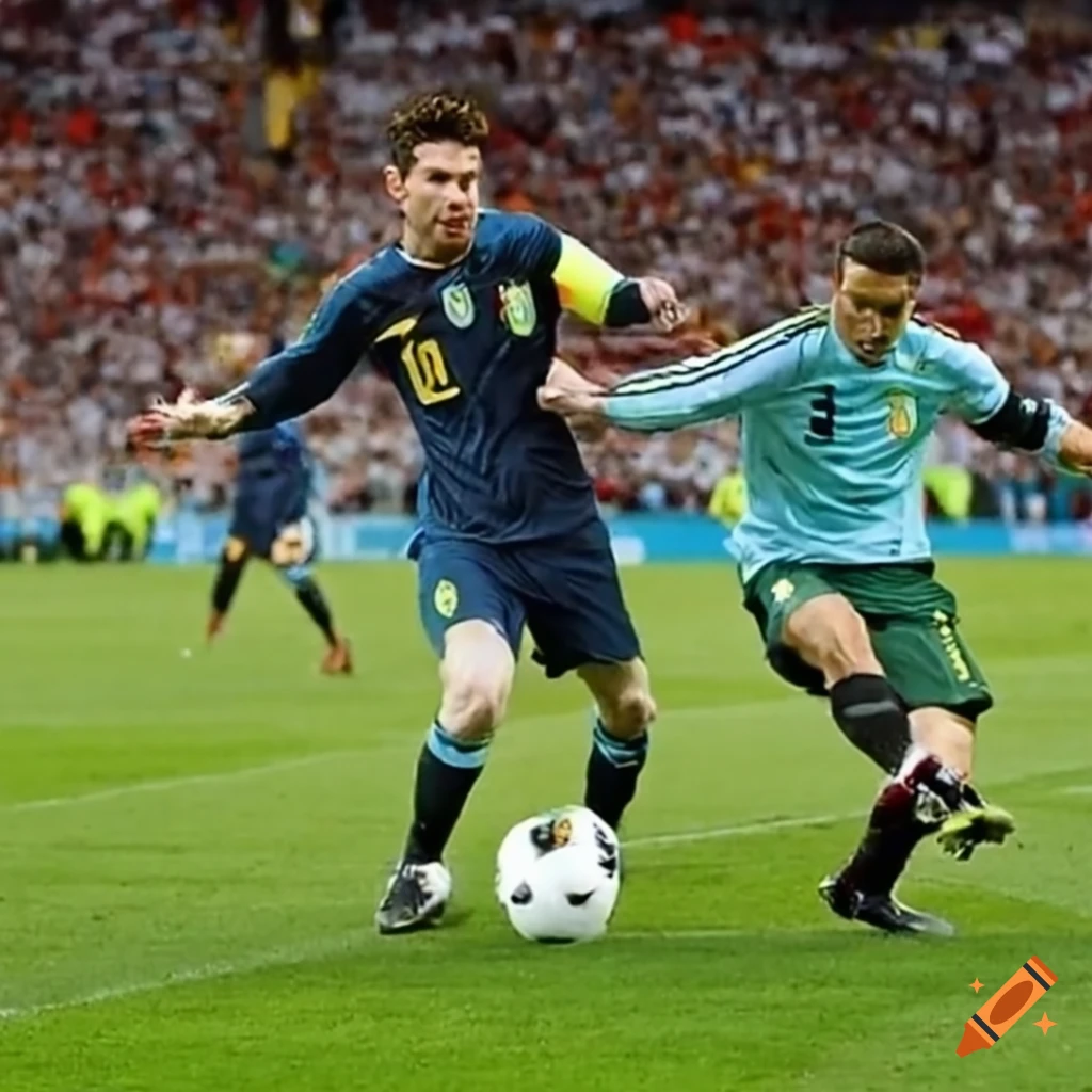 Messi and ronaldo playing football at the world cup final on Craiyon