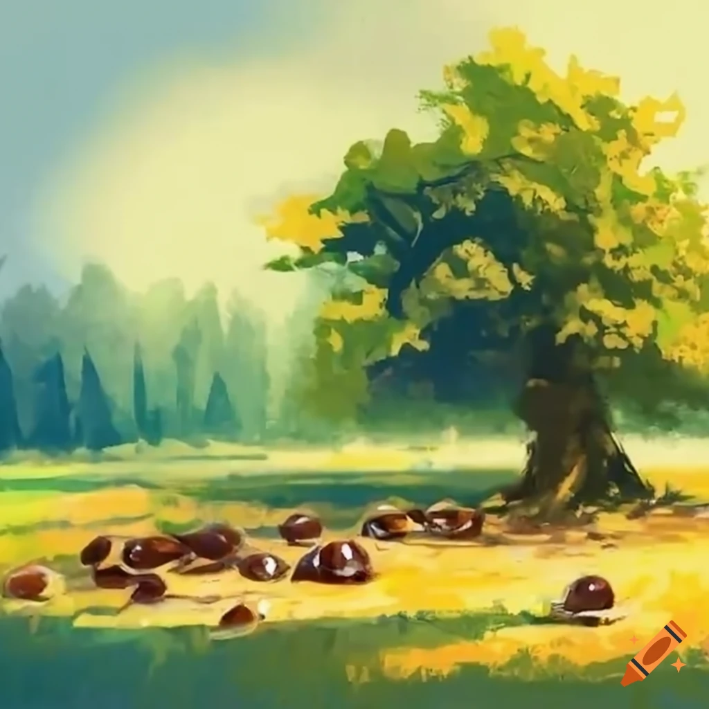 people gathering chestnuts under oak trees