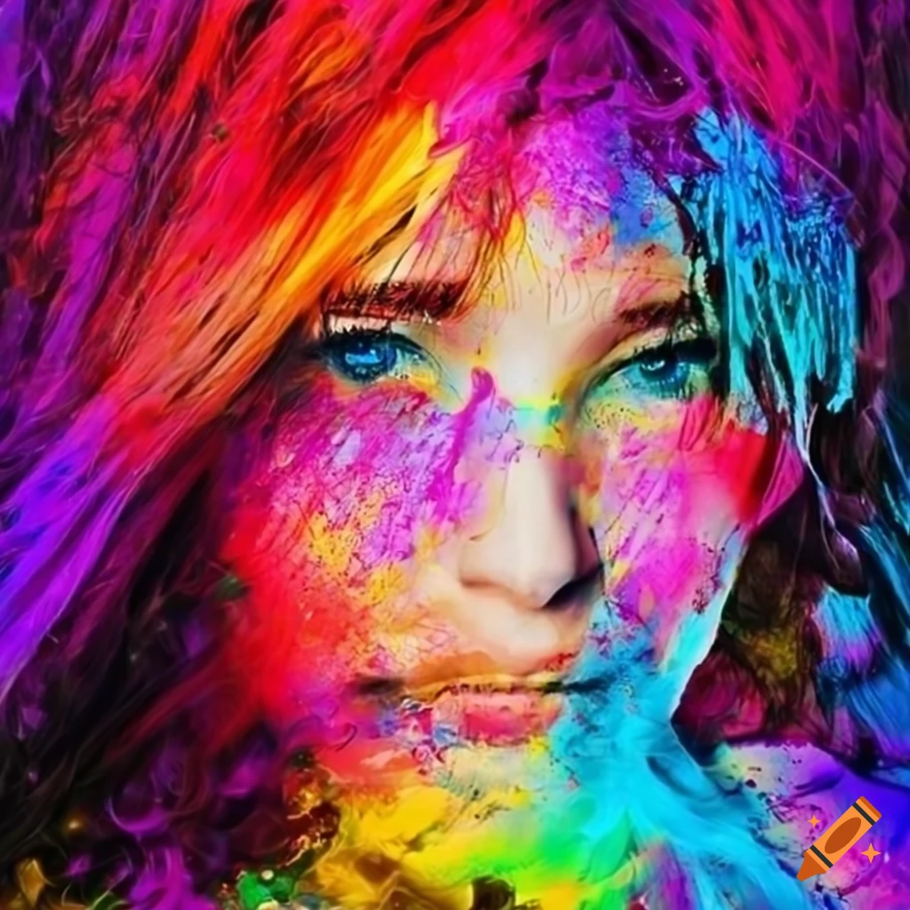 Vibrant abstract artwork of a young woman with long hair