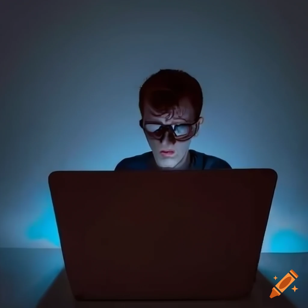 Man using computer in dark room on Craiyon