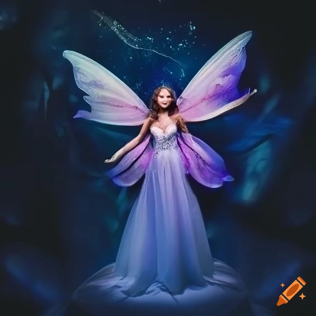 image of a pixie fairy in a stargazer lily wedding dress