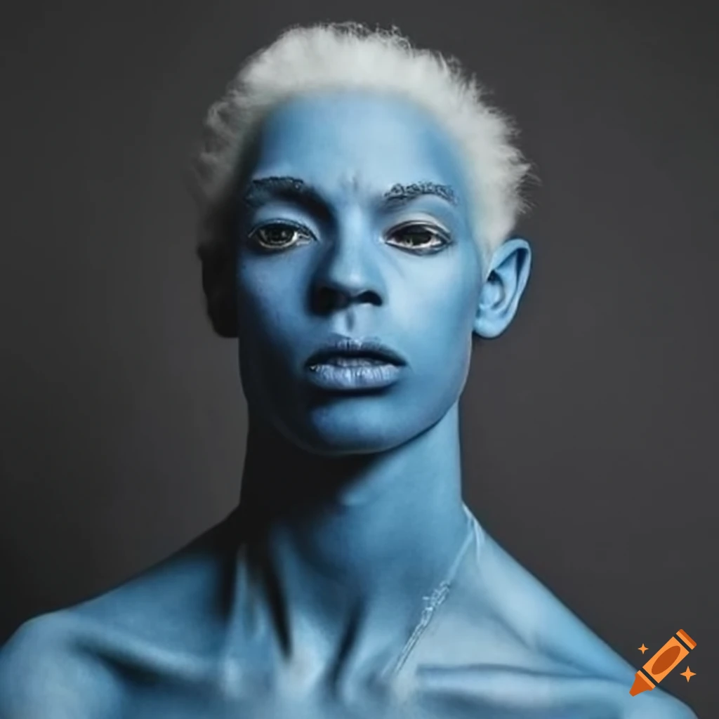 Character Design Of A Blue Skinned Alien With White Hair On Craiyon 9110