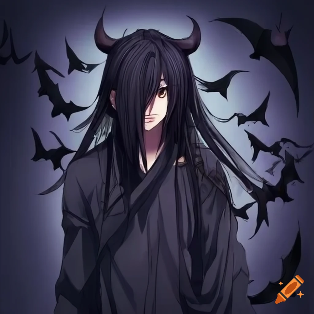 Anime character with long black hair and magic book